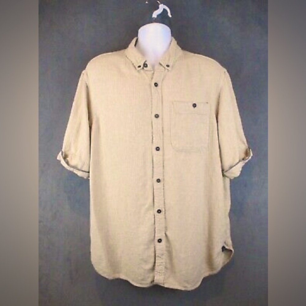Rocawear Beige Tan Linen blend Shirt Button Down Short Sleeve Hip Hop men's 3XL